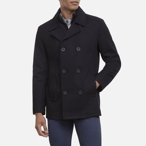 Charcoal Grey Double Breasted Wool Blend Peacoat
